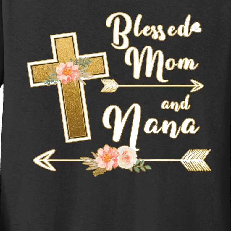 Blessed Mom And Nana Cross Floral Kids Long Sleeve Shirt