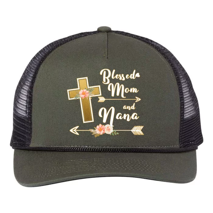 Blessed Mom And Nana Cross Floral Retro Rope Trucker Hat Cap