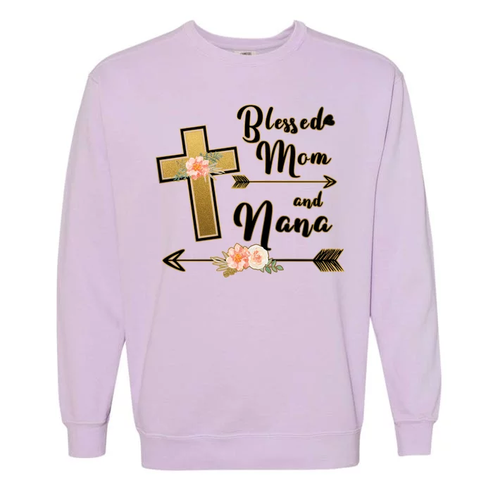 Blessed Mom And Nana Cross Floral Garment-Dyed Sweatshirt