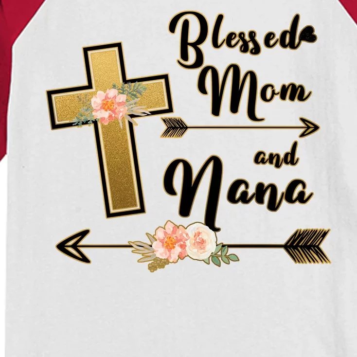 Blessed Mom And Nana Cross Floral Kids Colorblock Raglan Jersey