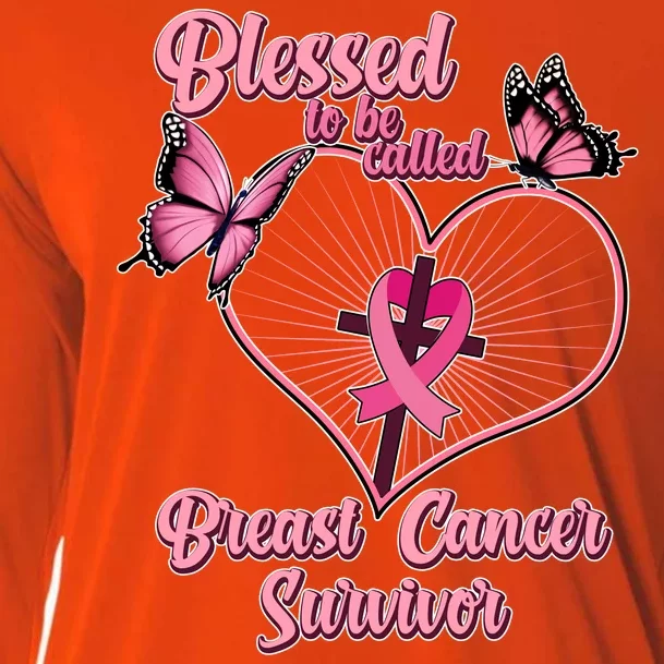 Blessed To Be Called Breast Cancer Survivor Butterflies Ribbon Cross Cooling Performance Long Sleeve Crew