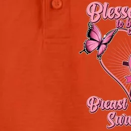 Blessed To Be Called Breast Cancer Survivor Butterflies Ribbon Cross Dry Zone Grid Performance Polo