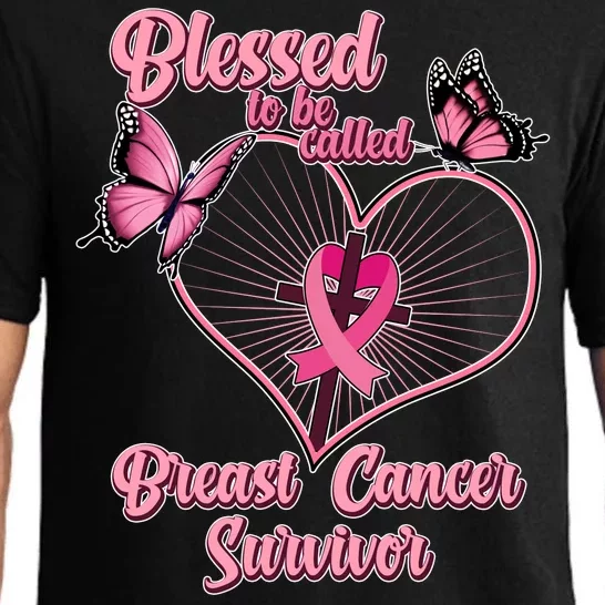 Blessed To Be Called Breast Cancer Survivor Butterflies Ribbon Cross Pajama Set