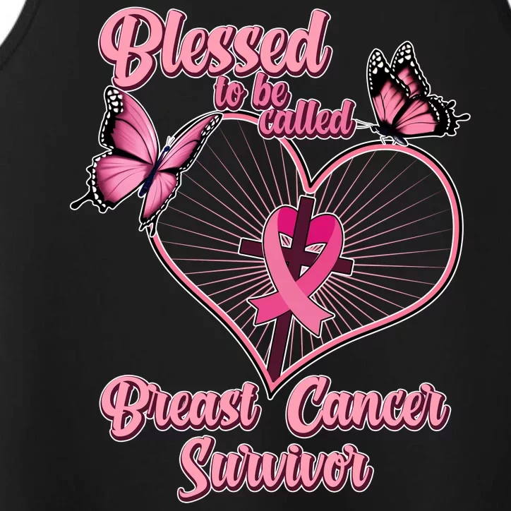 Blessed To Be Called Breast Cancer Survivor Butterflies Ribbon Cross Performance Tank