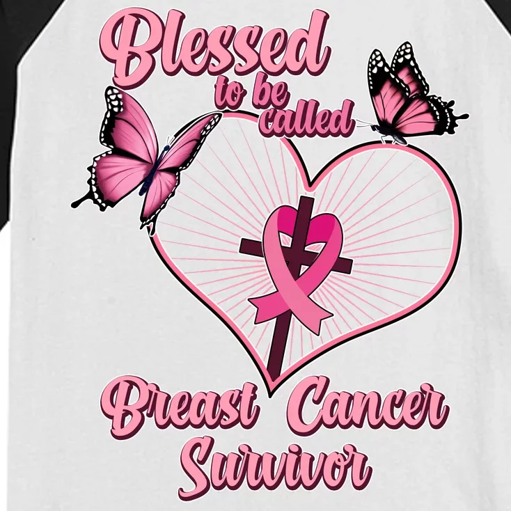 Blessed To Be Called Breast Cancer Survivor Butterflies Ribbon Cross Kids Colorblock Raglan Jersey