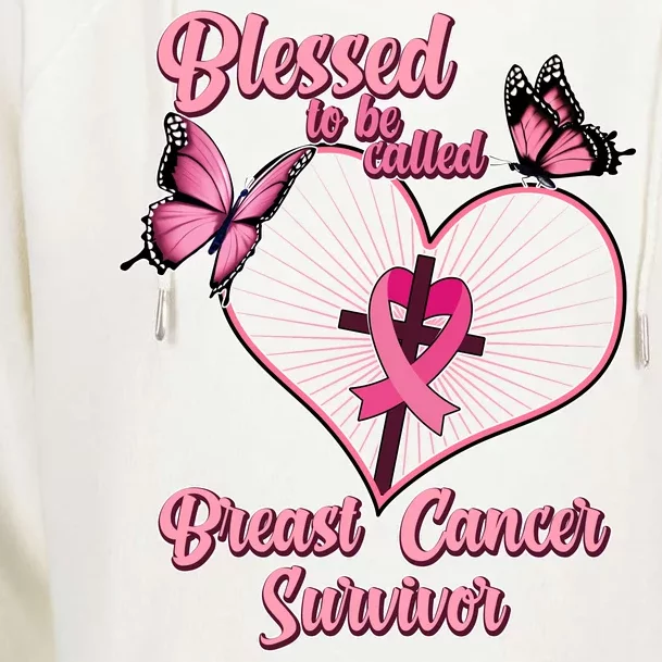 Blessed To Be Called Breast Cancer Survivor Butterflies Ribbon Cross Womens Funnel Neck Pullover Hood