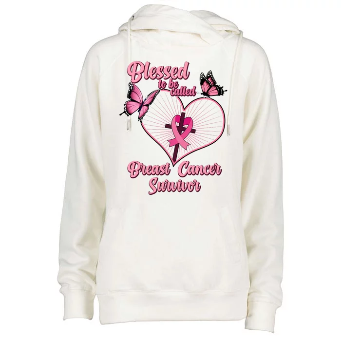 Blessed To Be Called Breast Cancer Survivor Butterflies Ribbon Cross Womens Funnel Neck Pullover Hood