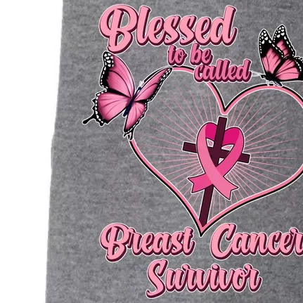 Blessed To Be Called Breast Cancer Survivor Butterflies Ribbon Cross Doggie 3-End Fleece Hoodie