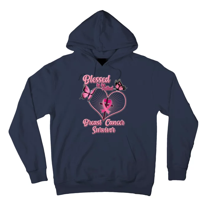 Blessed To Be Called Breast Cancer Survivor Butterflies Ribbon Cross Hoodie