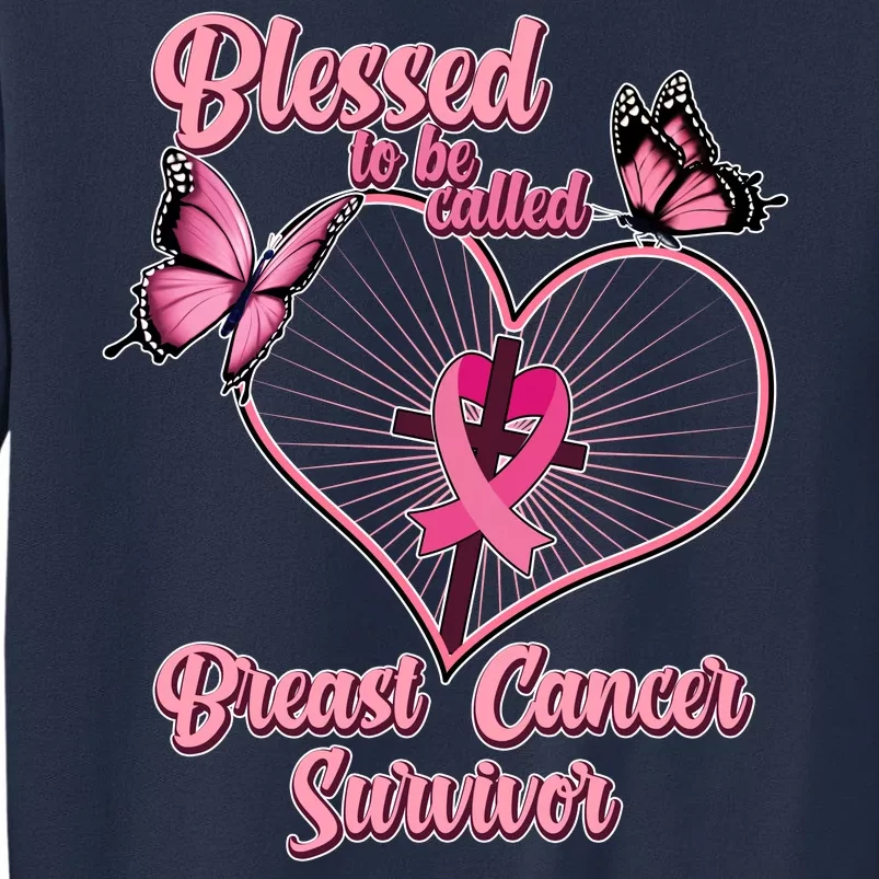 Blessed To Be Called Breast Cancer Survivor Butterflies Ribbon Cross Sweatshirt