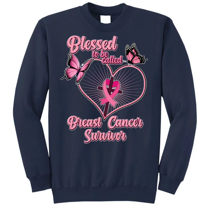 Blessed To Be Called Breast Cancer Survivor Butterflies Ribbon Cross Sweatshirt