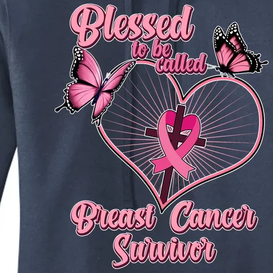 Blessed To Be Called Breast Cancer Survivor Butterflies Ribbon Cross Women's Pullover Hoodie