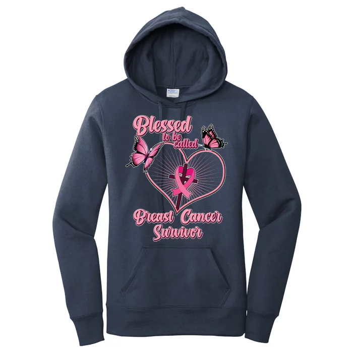 Blessed To Be Called Breast Cancer Survivor Butterflies Ribbon Cross Women's Pullover Hoodie