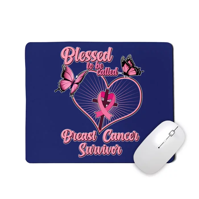 Blessed To Be Called Breast Cancer Survivor Butterflies Ribbon Cross Mousepad