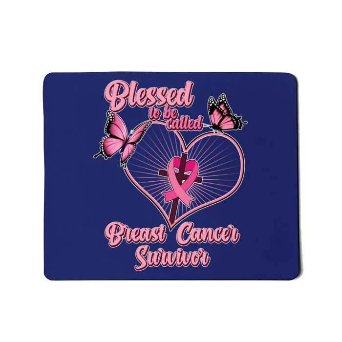 Blessed To Be Called Breast Cancer Survivor Butterflies Ribbon Cross Mousepad