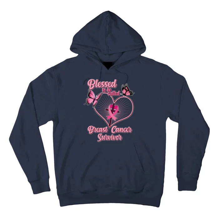 Blessed To Be Called Breast Cancer Survivor Butterflies Ribbon Cross Tall Hoodie