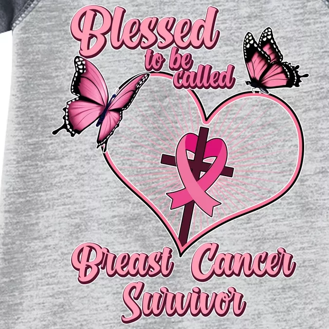 Blessed To Be Called Breast Cancer Survivor Butterflies Ribbon Cross Infant Baby Jersey Bodysuit