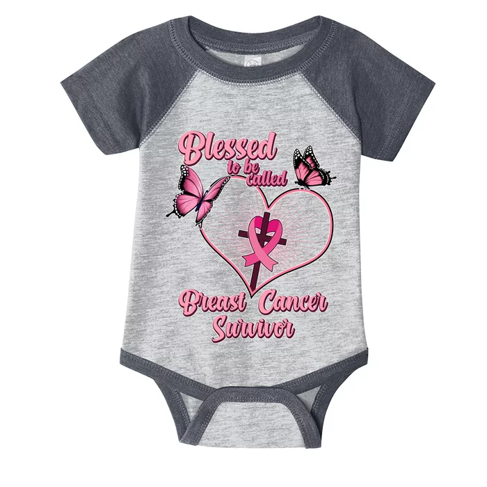 Blessed To Be Called Breast Cancer Survivor Butterflies Ribbon Cross Infant Baby Jersey Bodysuit