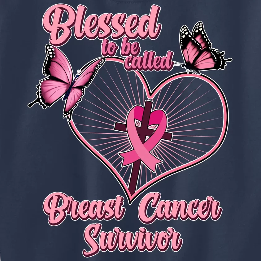 Blessed To Be Called Breast Cancer Survivor Butterflies Ribbon Cross Kids Sweatshirt