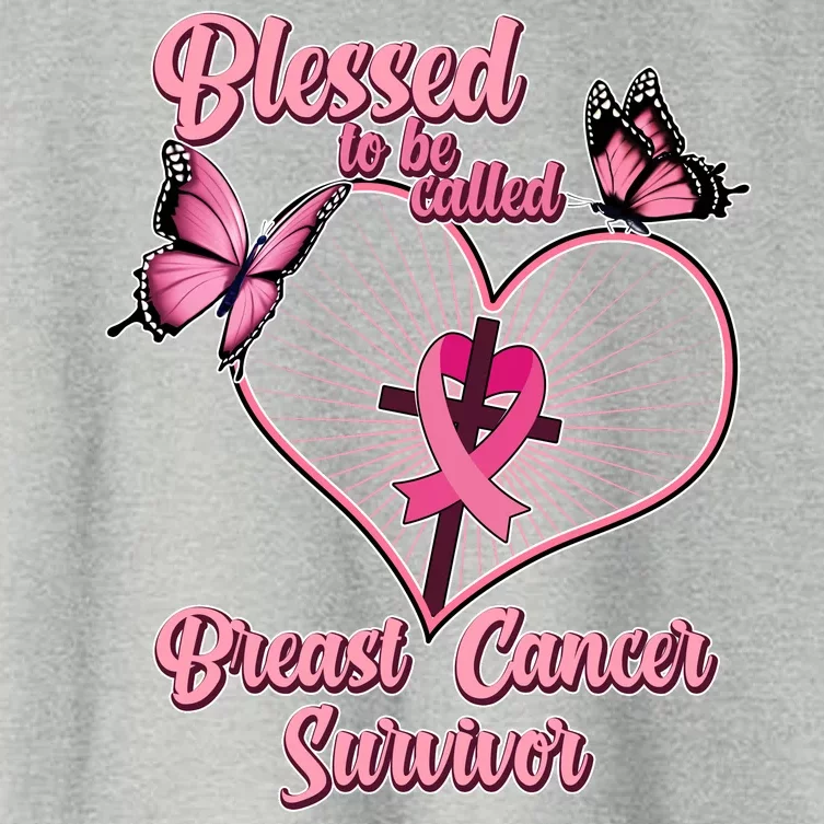 Blessed To Be Called Breast Cancer Survivor Butterflies Ribbon Cross Women's Crop Top Tee