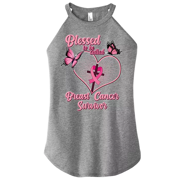 Blessed To Be Called Breast Cancer Survivor Butterflies Ribbon Cross Women’s Perfect Tri Rocker Tank