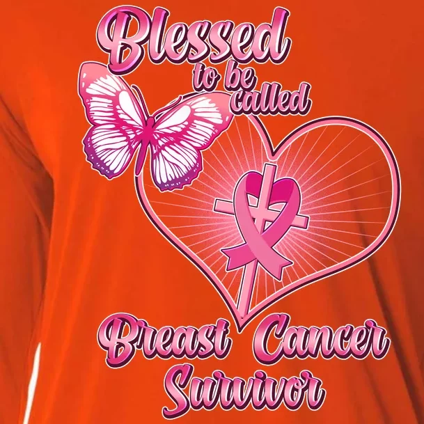 Blessed To Be Called Breast Cancer Survivor Pink Ribbon Cross Cooling Performance Long Sleeve Crew