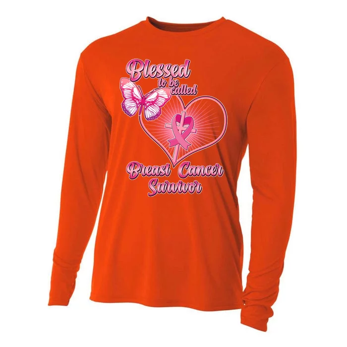 Blessed To Be Called Breast Cancer Survivor Pink Ribbon Cross Cooling Performance Long Sleeve Crew