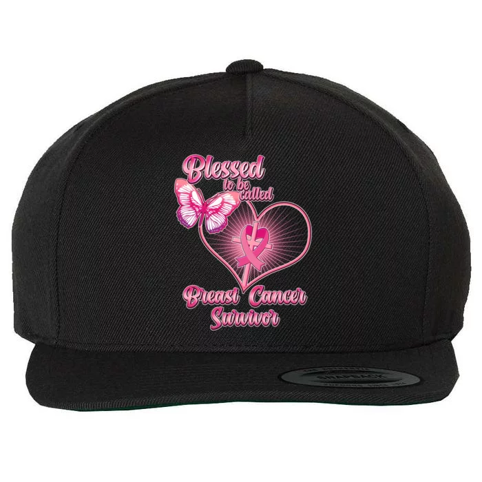 Blessed To Be Called Breast Cancer Survivor Pink Ribbon Cross Wool Snapback Cap