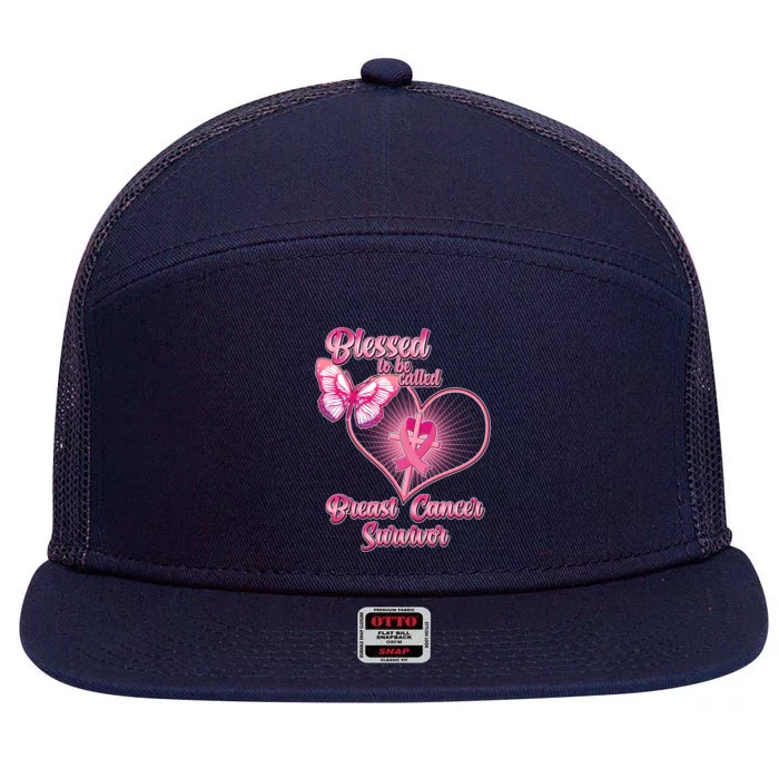 Blessed To Be Called Breast Cancer Survivor Pink Ribbon Cross 7 Panel Mesh Trucker Snapback Hat