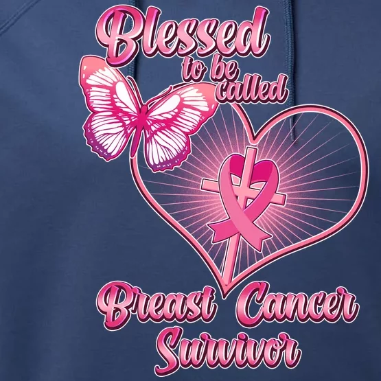 Blessed To Be Called Breast Cancer Survivor Pink Ribbon Cross Performance Fleece Hoodie