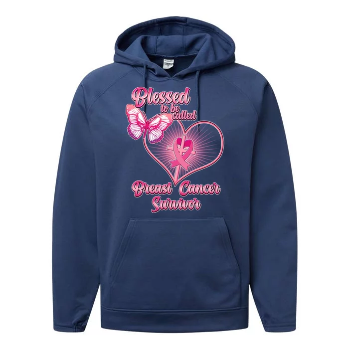 Blessed To Be Called Breast Cancer Survivor Pink Ribbon Cross Performance Fleece Hoodie