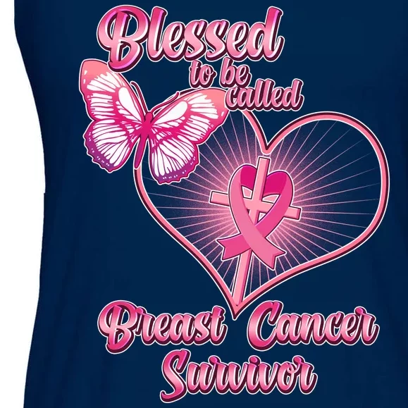 Blessed To Be Called Breast Cancer Survivor Pink Ribbon Cross Ladies Essential Flowy Tank