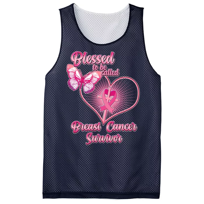 Blessed To Be Called Breast Cancer Survivor Pink Ribbon Cross Mesh Reversible Basketball Jersey Tank