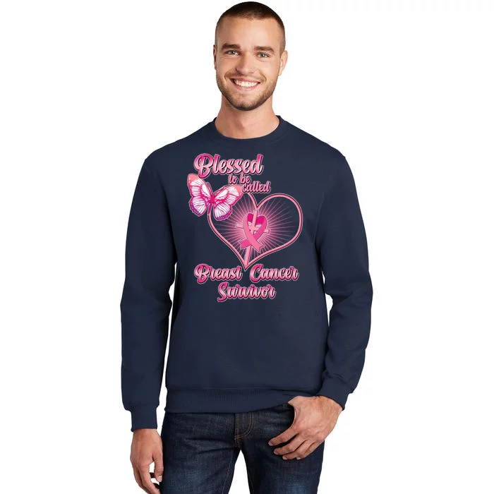 Blessed To Be Called Breast Cancer Survivor Pink Ribbon Cross Tall Sweatshirt