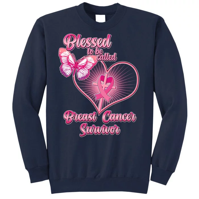 Blessed To Be Called Breast Cancer Survivor Pink Ribbon Cross Tall Sweatshirt