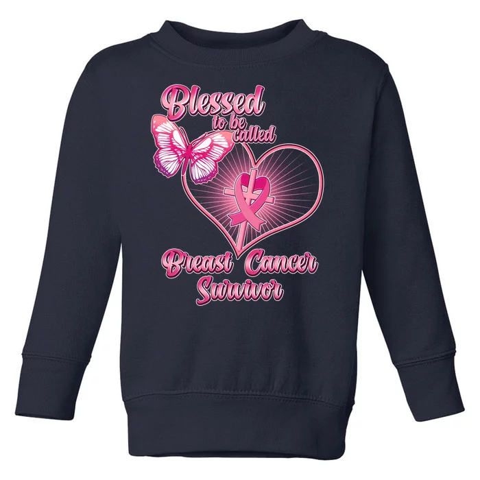 Blessed To Be Called Breast Cancer Survivor Pink Ribbon Cross Toddler Sweatshirt