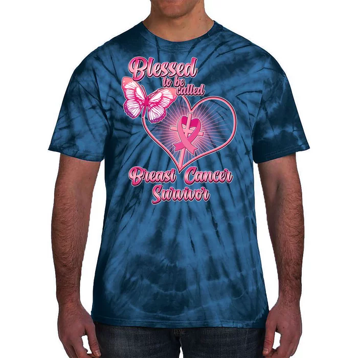 Blessed To Be Called Breast Cancer Survivor Pink Ribbon Cross Tie-Dye T-Shirt