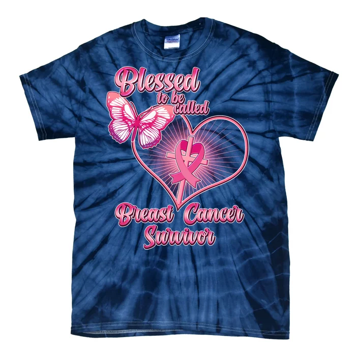 Blessed To Be Called Breast Cancer Survivor Pink Ribbon Cross Tie-Dye T-Shirt