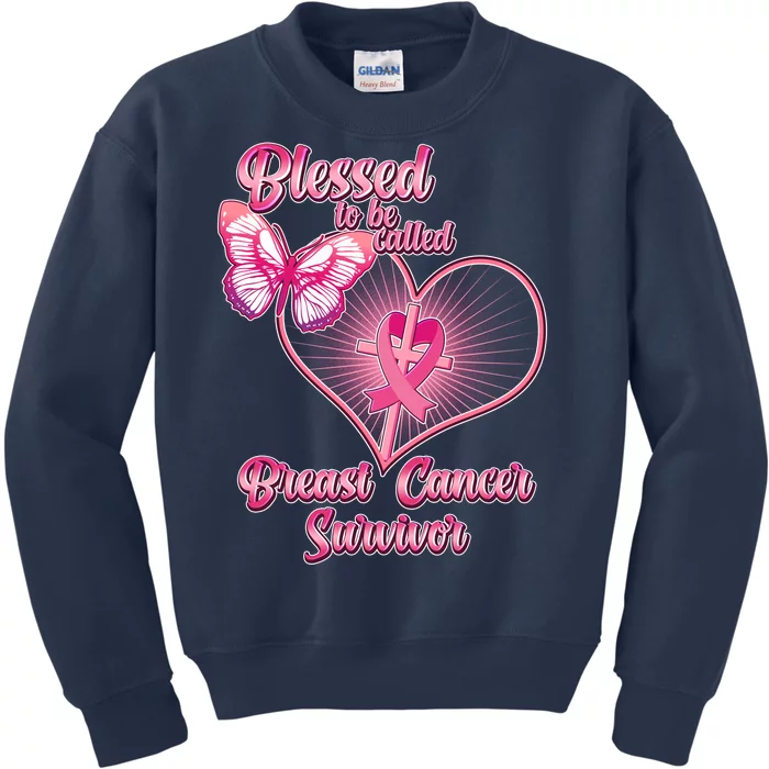 Blessed To Be Called Breast Cancer Survivor Pink Ribbon Cross Kids Sweatshirt