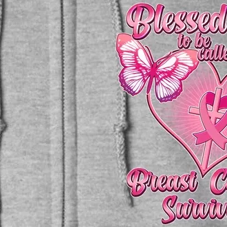 Blessed To Be Called Breast Cancer Survivor Pink Ribbon Cross Full Zip Hoodie