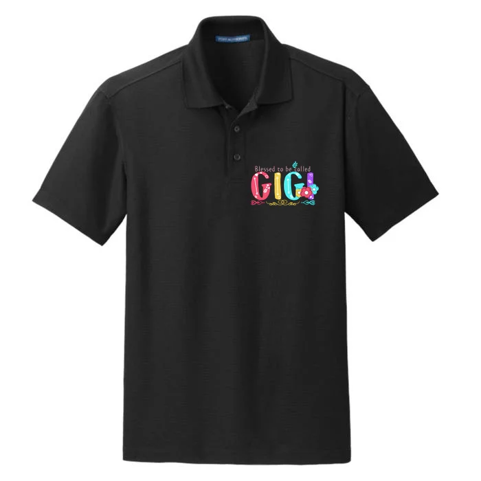 Blessed To Be Called Gigi Cute Floral Dry Zone Grid Performance Polo