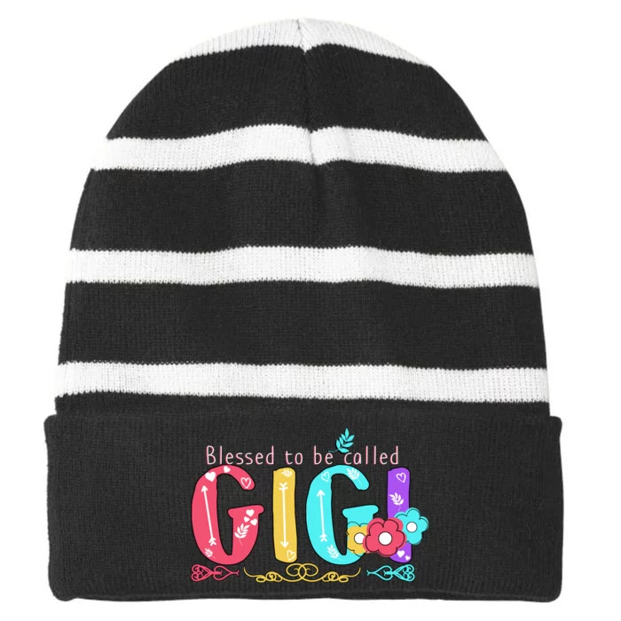 Blessed To Be Called Gigi Cute Floral Striped Beanie with Solid Band