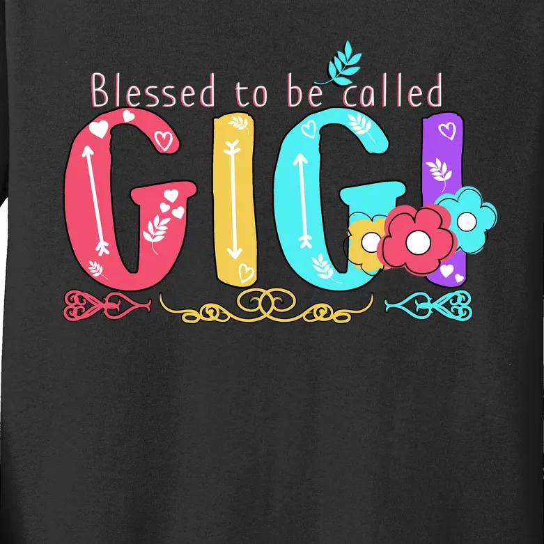 Blessed To Be Called Gigi Cute Floral Kids Long Sleeve Shirt