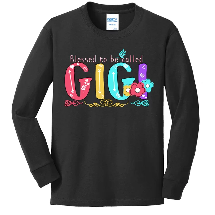 Blessed To Be Called Gigi Cute Floral Kids Long Sleeve Shirt