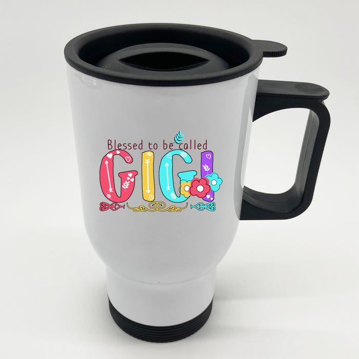 Blessed To Be Called Gigi Cute Floral Front & Back Stainless Steel Travel Mug