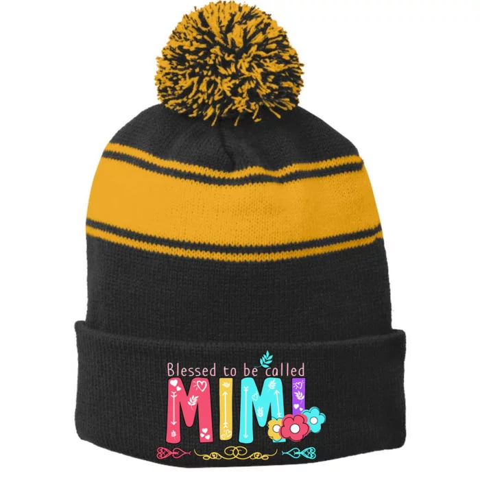 Blessed To Be Called Mimi Stripe Pom Pom Beanie