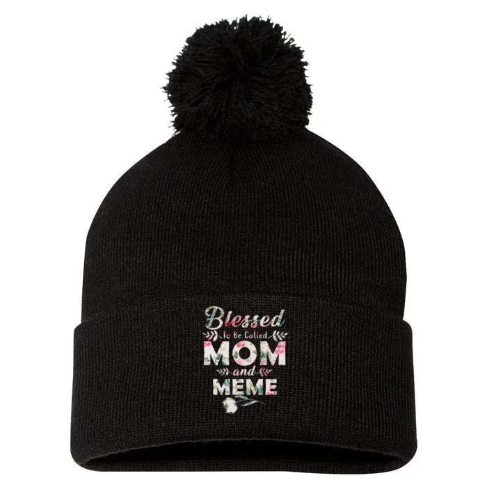 Blessed To Be Called Mom And Meme Pom Pom 12in Knit Beanie