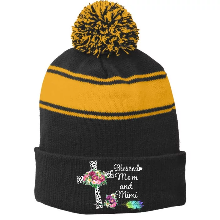 Blessed To Be Called Mom And Mimi Stripe Pom Pom Beanie