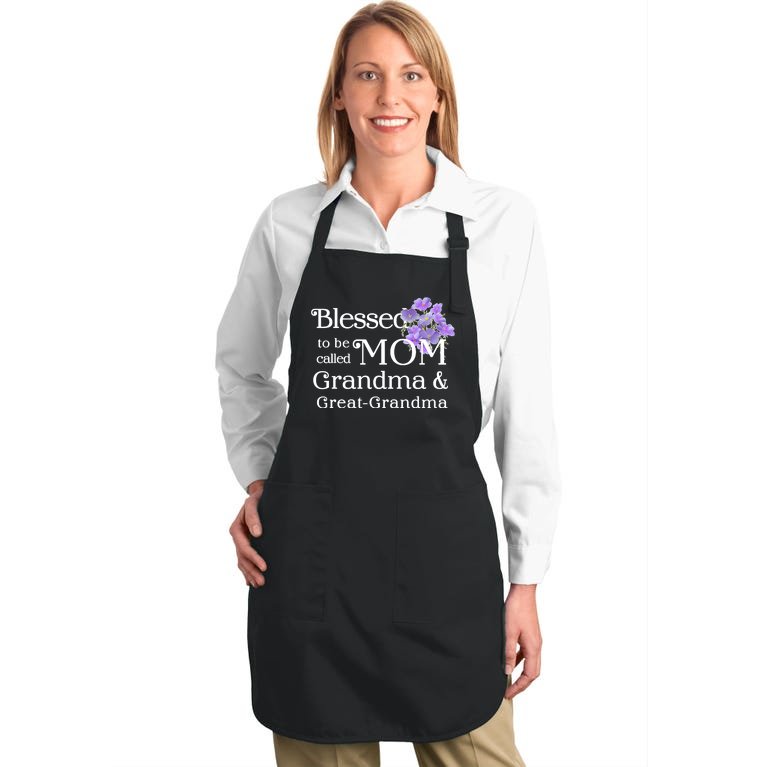 Blessed To Be Called Mom Grandma & Great Grandma Full-Length Apron With Pockets