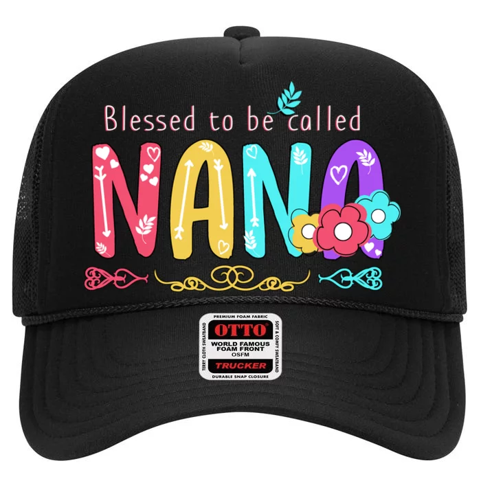 Blessed To Be Called Nana Cute Floral High Crown Mesh Trucker Hat